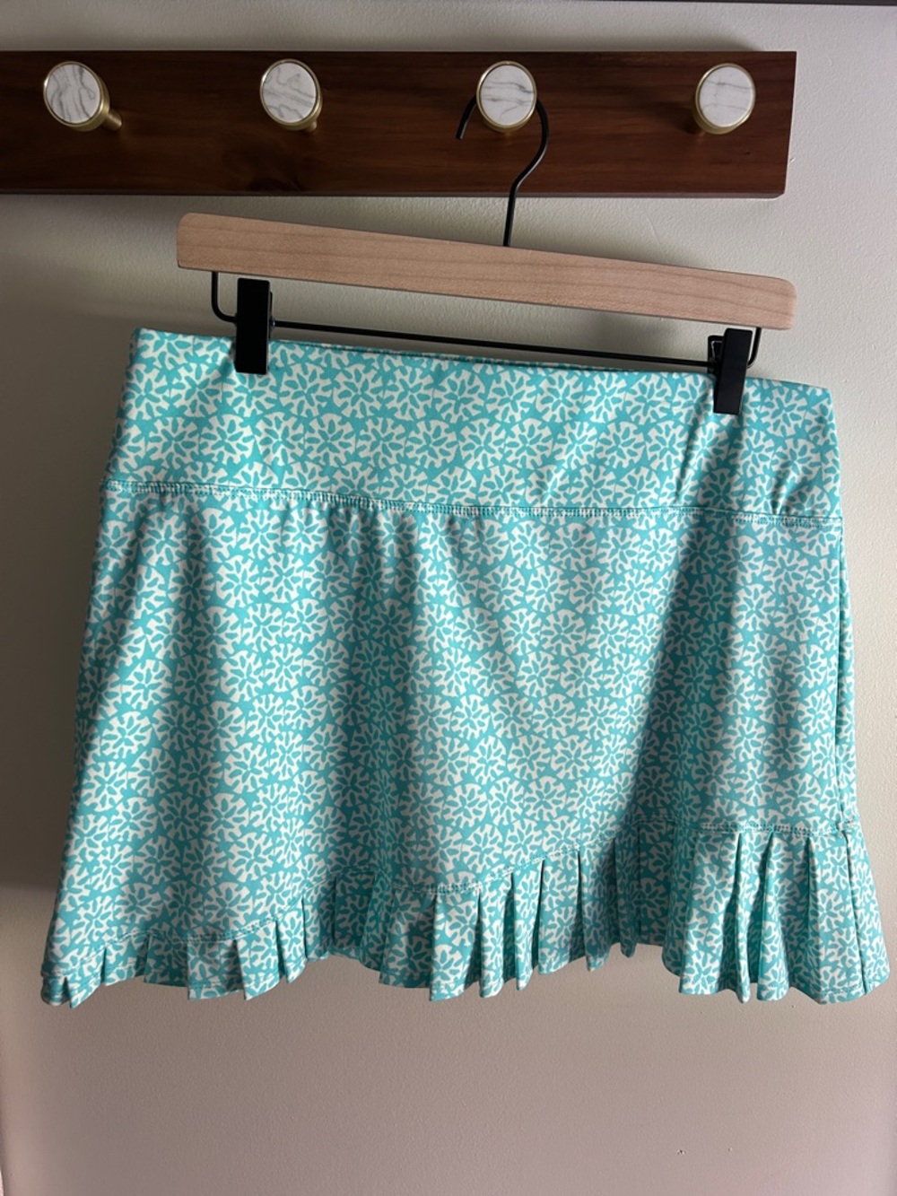 Sigrid Olsen Aqua and White Printed Ruffle Hem Skirt